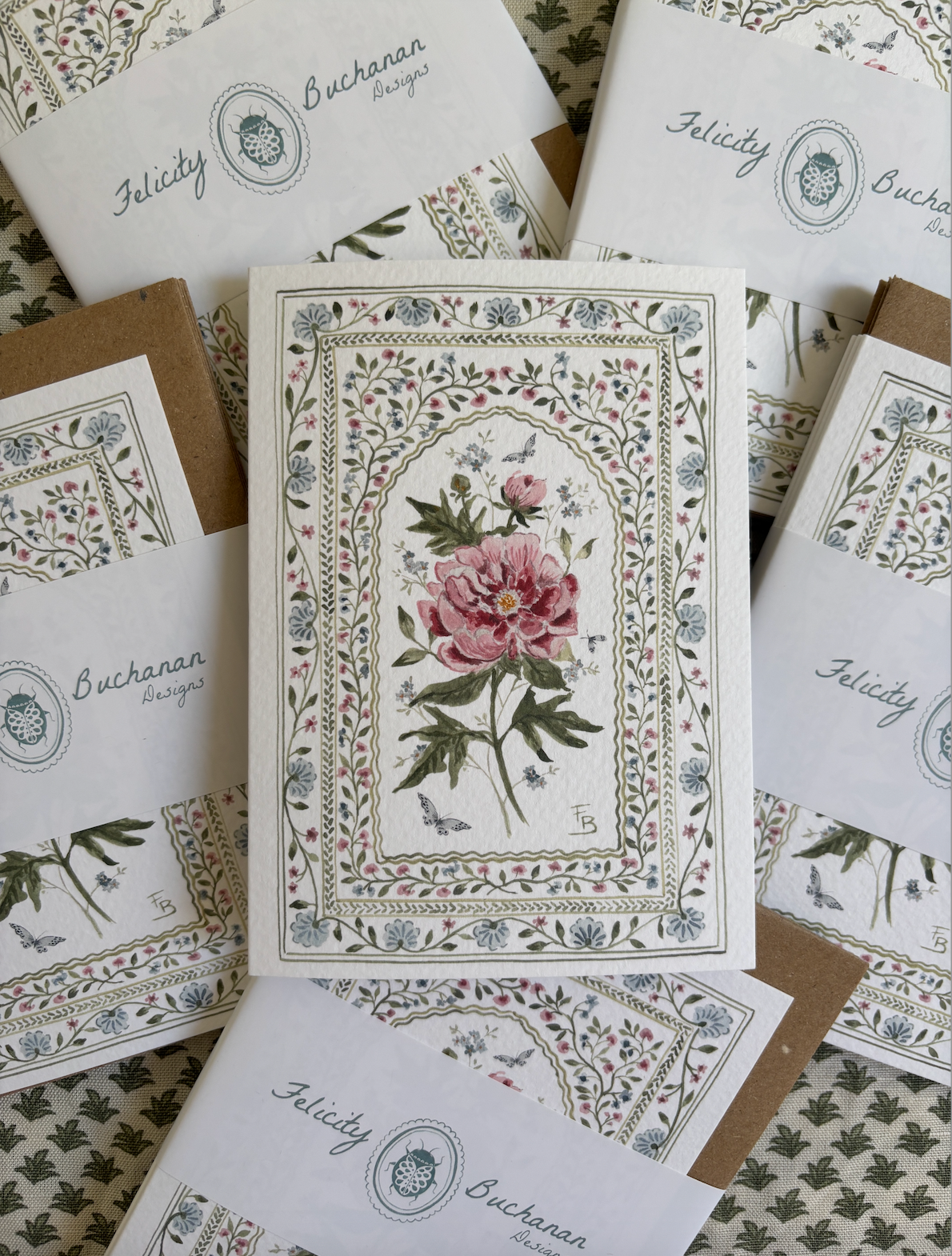 Pack of 5 Greetings Cards - Peony Arch