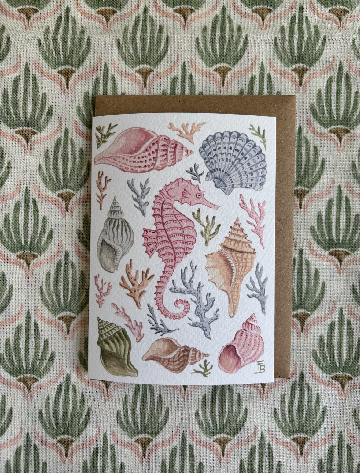 Pack of 5 Greetings Cards - Seahorse with Shells