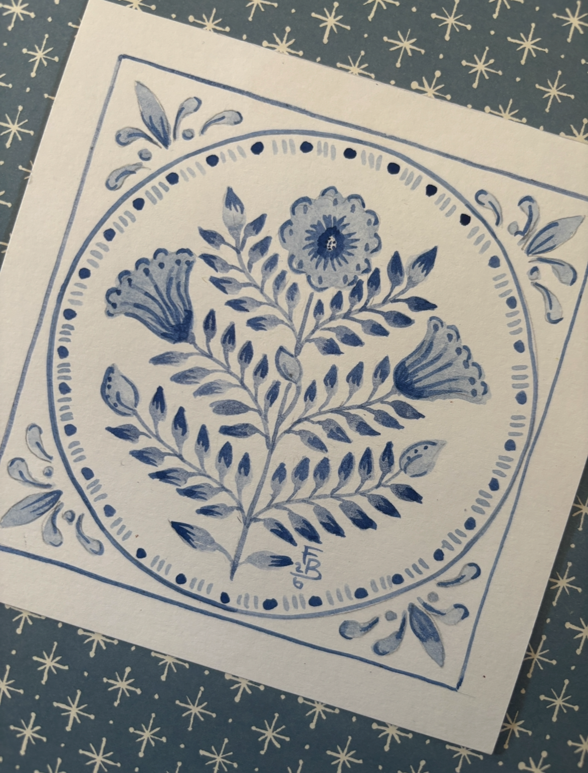 Blockprint Flower Tile