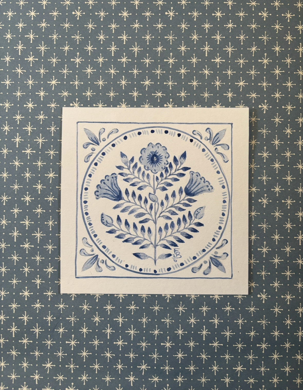 Blockprint Flower Tile
